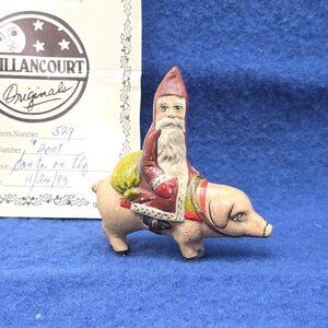 Vintage Vaillancourt Folk Art Santa on Pig Figurine Chalkware 1993 with COA 529